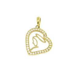 Pingente Cora��o de Maria com Zirc�nia em Ouro 18 Kilates - 25045
